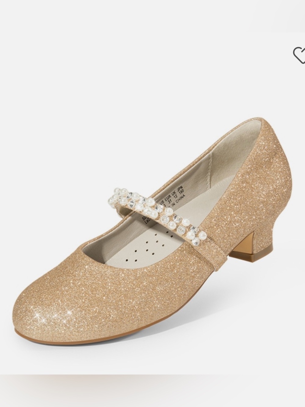 Dream Pairs Girls Glitter Mary Jane Heels in Gold with Pearl Strap